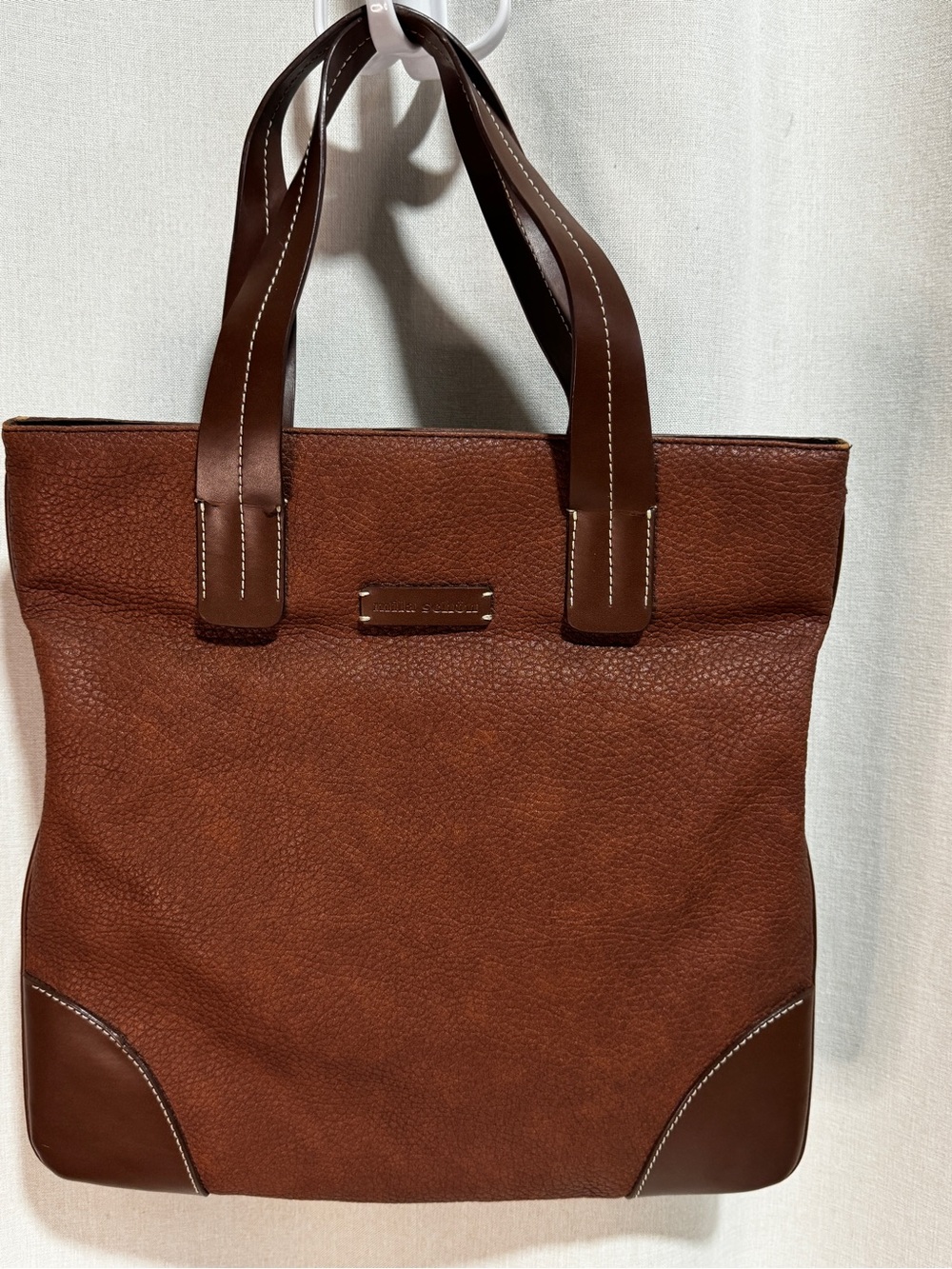 Mila Schon Italy Brown Pebbled Leather Tote Classic Top Handle